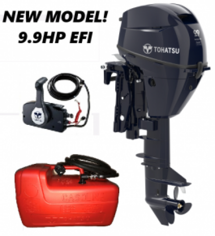 9.9HP Tohatsu Short Shaft EFi Electric Start POWER TILT 4-Stroke Outboard Motor with Remotes, 12L Fuel Tank & Line image